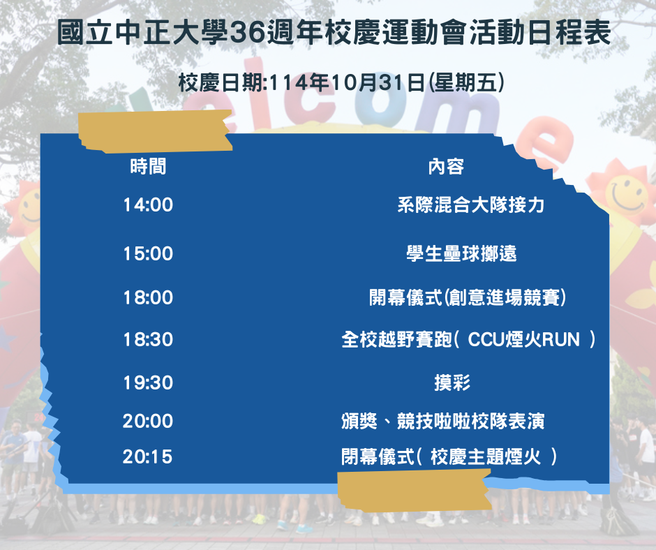 國立中正大學36週年校慶運動會活動日程表